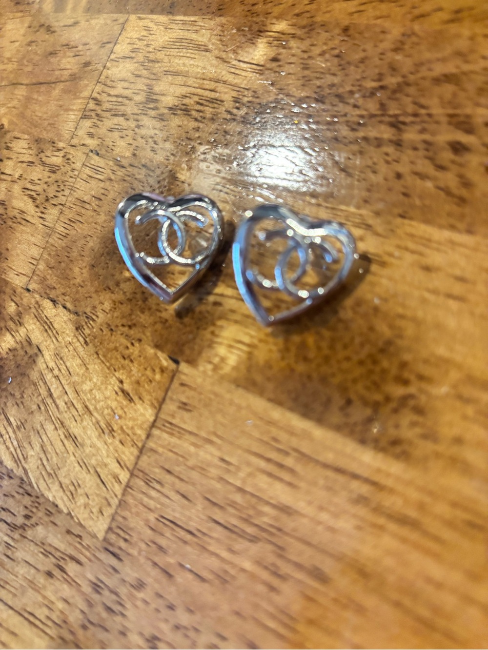 Silver Heart Stud Earrings with Interlocking Accent - Women Jewelry